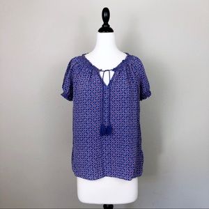 Joie Blue Silk Pattern Peasant Blouse